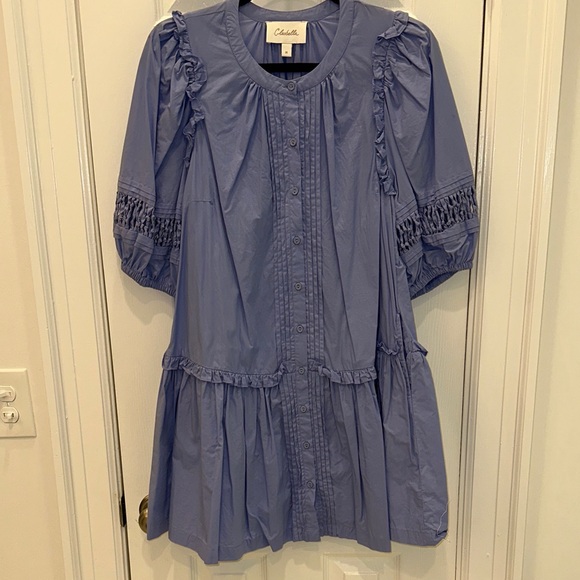 Cecilie Bahnsen Dresses & Skirts - Cleo Bella Periwinkle Blue Button-Front Ruffle Mini Dress